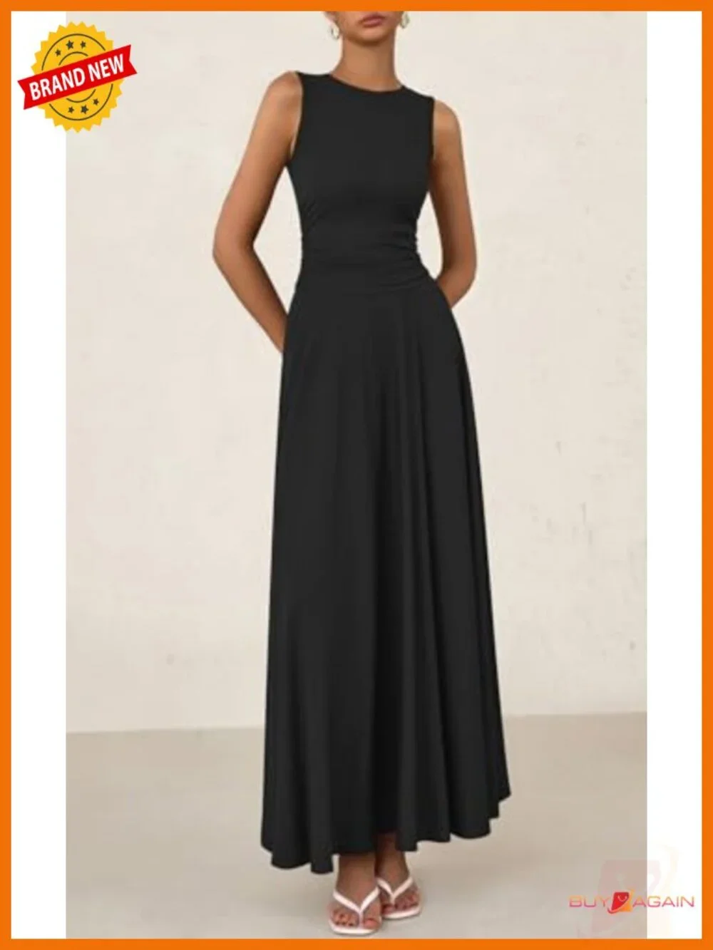 Womens Sleeveless Maxi Dress Flowy ALine Pleated Summer Tank Dress